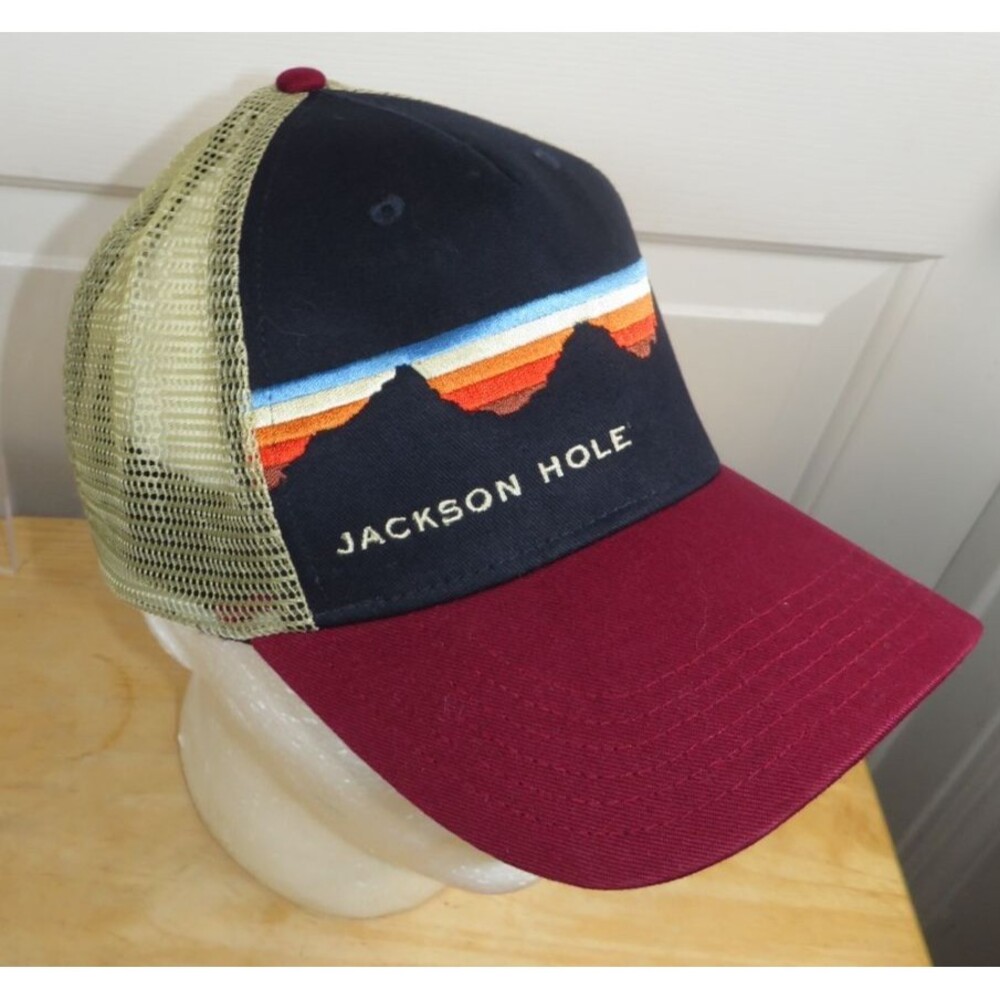 Locale Outdoor Jackson Hole WY Embroidered Scene Snapback Mesh Trucker Hat O/S